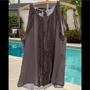 Gray bebe tank top with raw edge design detail